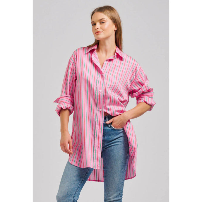 The Boyfriend Oversized Shirt - Pink Multi Stripe