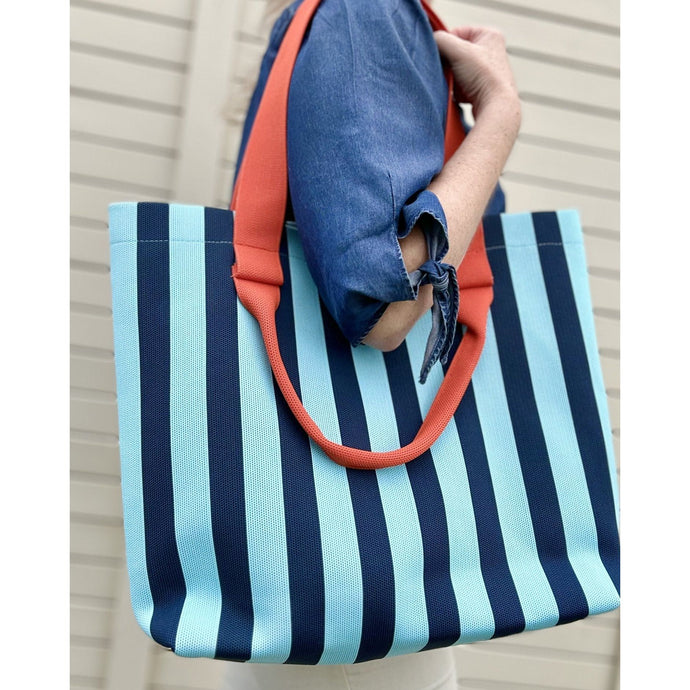 Stripe Tote - Navy & Blue