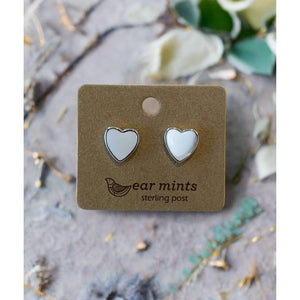 Enamel Heart White Earrings - Silver