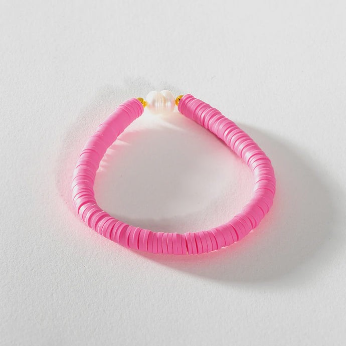 Pearl Pop Heishi Bead Bracelet - Hot Pink