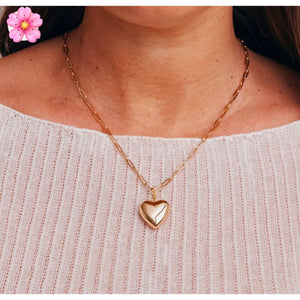 Ella Puffy Heart Necklace - Gold