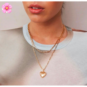 Ella Puffy Heart Necklace - Gold