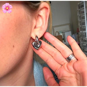 Lisa Puffy Heart Earrings - Silver