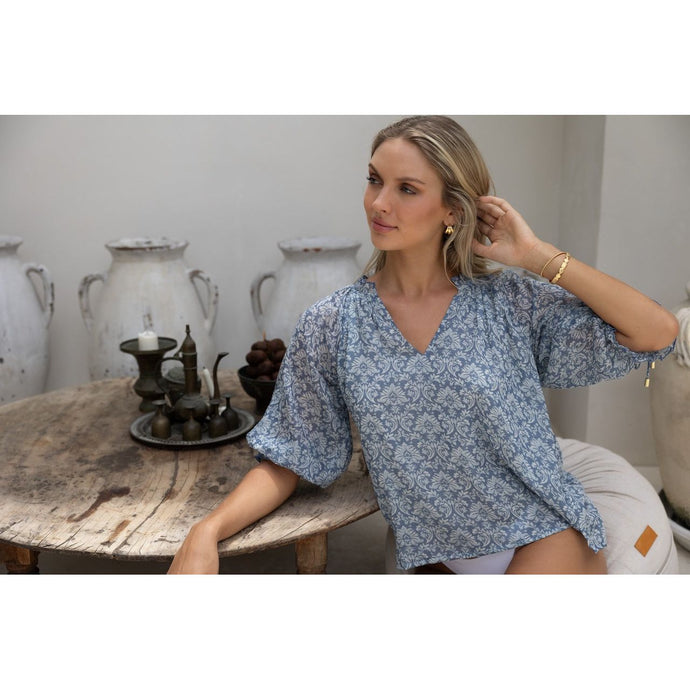 Portofino Aries Blouse - Blue Print