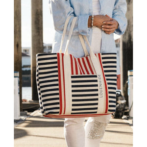 Sorrento Canvas Beach Bag - Navy Red Stripe