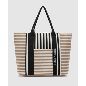 Sorrento Canvas Beach Bag - Taupe Black Stripe