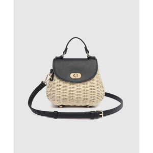 Sandy Raffia Crossbody Bag - Black