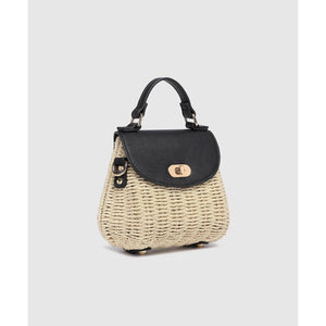 Sandy Raffia Crossbody Bag - Black