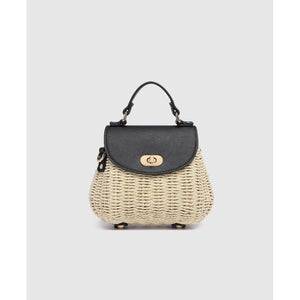 Sandy Raffia Crossbody Bag - Black