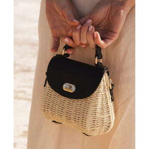 Sandy Raffia Crossbody Bag - Black