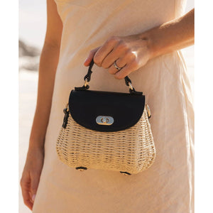 Sandy Raffia Crossbody Bag - Black