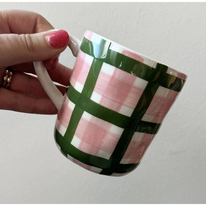 Pink & Forest Green Gingham Mug