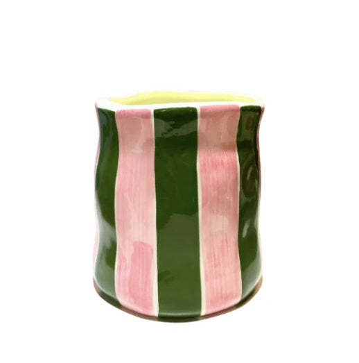 Orange Blossom. Dark Green & Pink Stripe - Small Candle