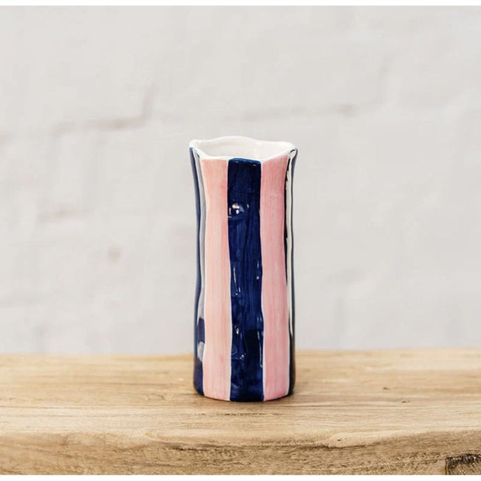 Navy & Pink Strip Vase - Small