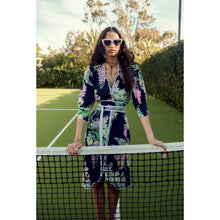 Load image into Gallery viewer, Augustine Embroidered Linen Viscose Dress in Navy Wisteria