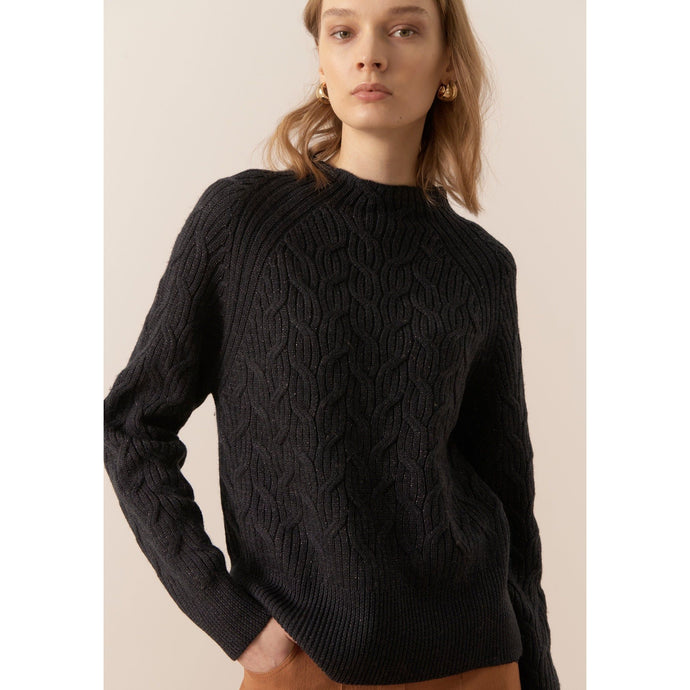 Bennet Merino Lurex Cable Knit - Charcoal