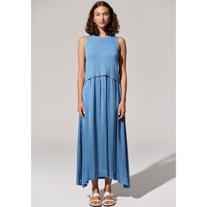 Estel Knit Tank Satin Dress - Blue