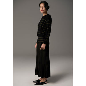 Giselle Lurex Pleat Skirt - Black/Khaki