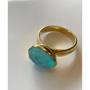 Athena Gold Ring - Aqua Chalcedony