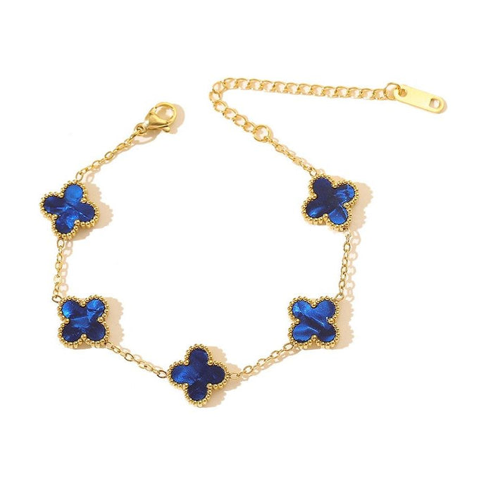 Gold Moroccan Clover Bracelet - Deep Blue