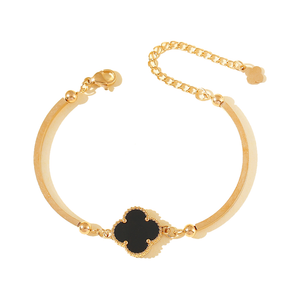 Stainless Steel New Clover Bangle - Black