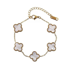 Gold Moroccan Clover Bracelet - White