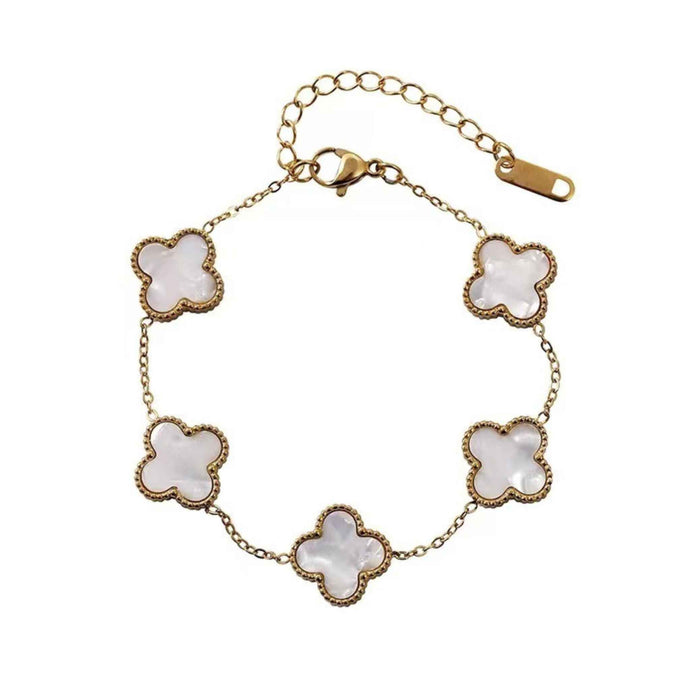 Gold Moroccan Clover Bracelet - White