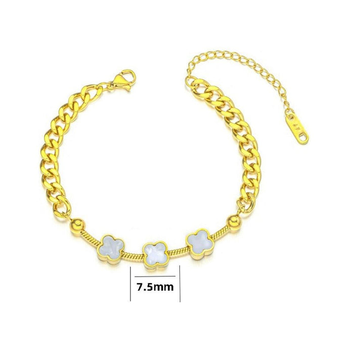 Stainless Steel Clover Decor Bracelet - White