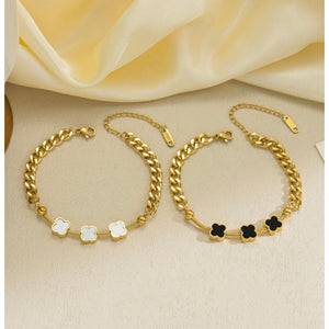 Stainless Steel Clover Decor Bracelet - White