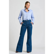 Load image into Gallery viewer, Olivia Classic Cut Frill Shirt - Blue Oxford