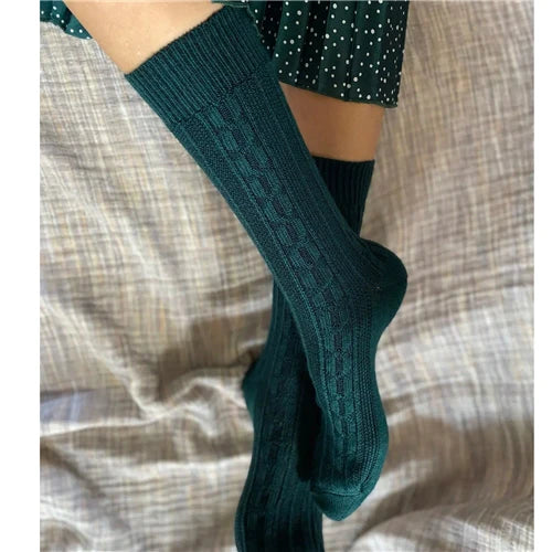 'Chunky Cable' Green Merino Wool Socks