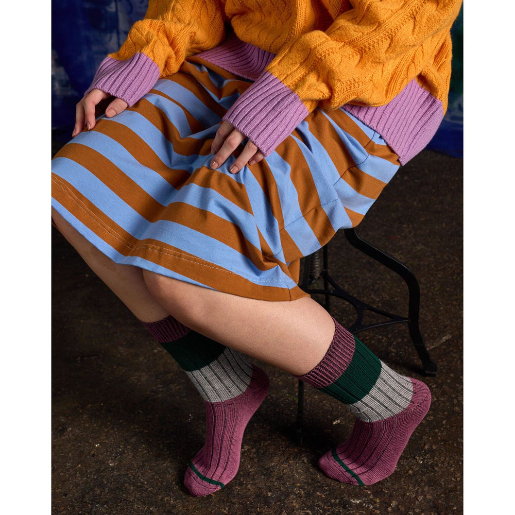 'Chunky Rib' Mauve Stripe Merino Wool Socks