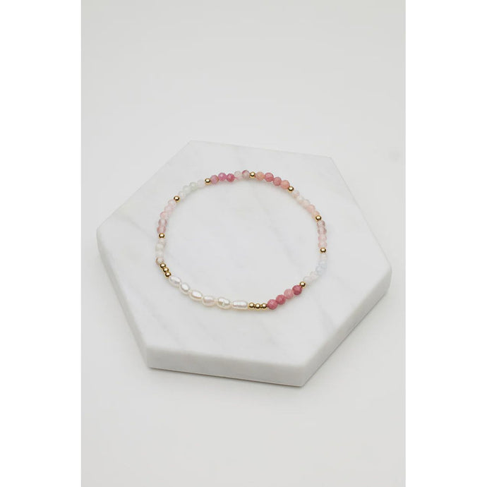 Tiana Beaded Stretch Bracelet in Pink and White by Zafino at Little Miss Audrey