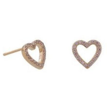 Load image into Gallery viewer, Gold &amp; Pink Crystal Heart Studs