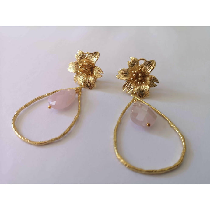 Claudia Grace Earrings - 18KT Gold Plated with Pink Crystal