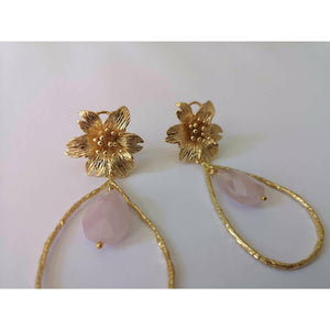 Claudia Grace Earrings - 18KT Gold Plated with Pink Crystal