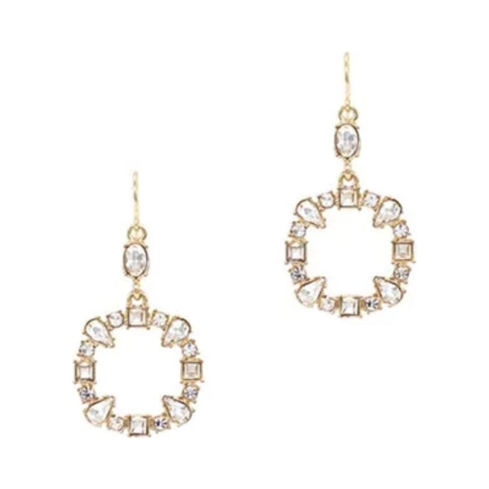 Crystal Open Circle Drop Earrings - Gold/Clear