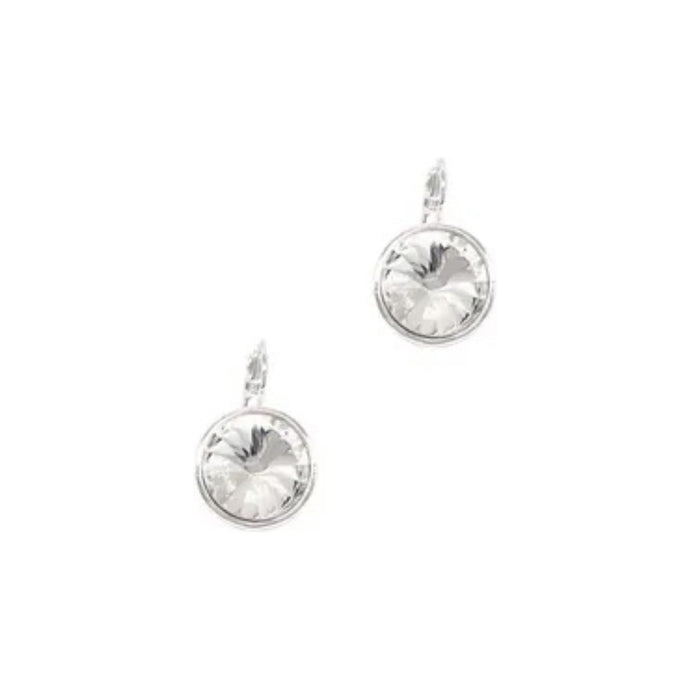 Large Round Crystal Earrings - Silver Clear