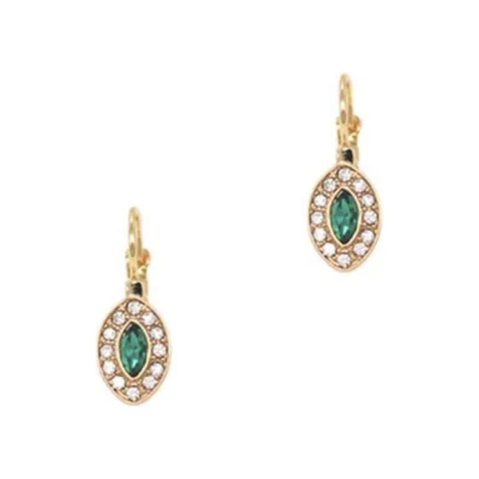 Rounded Diamond CZ Earrings - Gold/Emerald