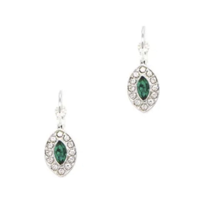 Rounded Diamond CZ Earrings - Silver/Emerald