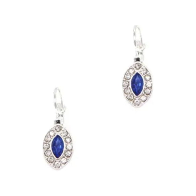 Rounded Diamond CZ Earrings - Silver/Sapphire