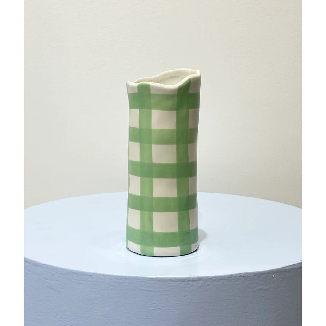 Small Green Gingham Vase