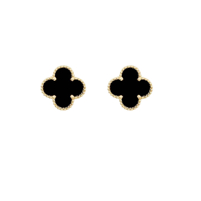 Gold Moroccan Clover Studs - Black