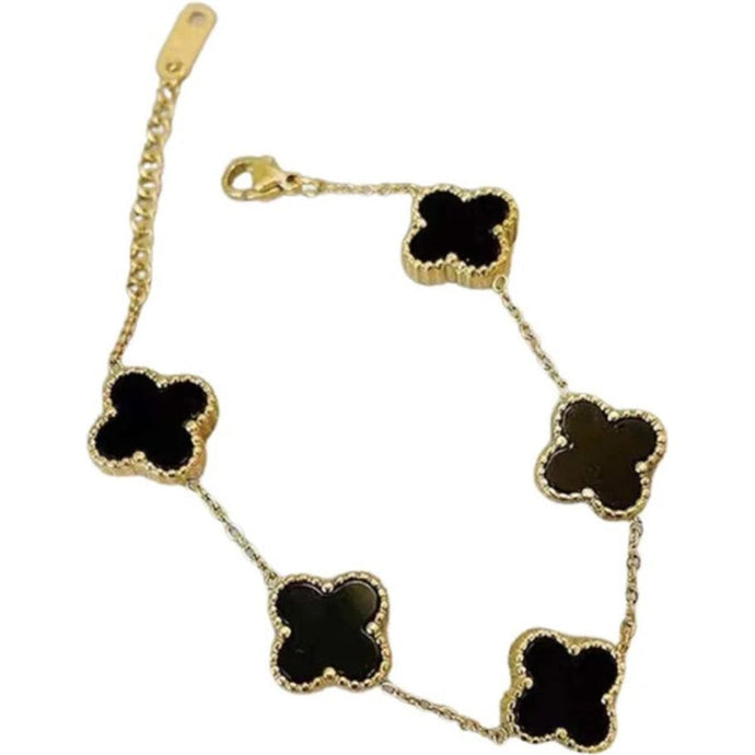 Gold Moroccan Clover Bracelet - Black