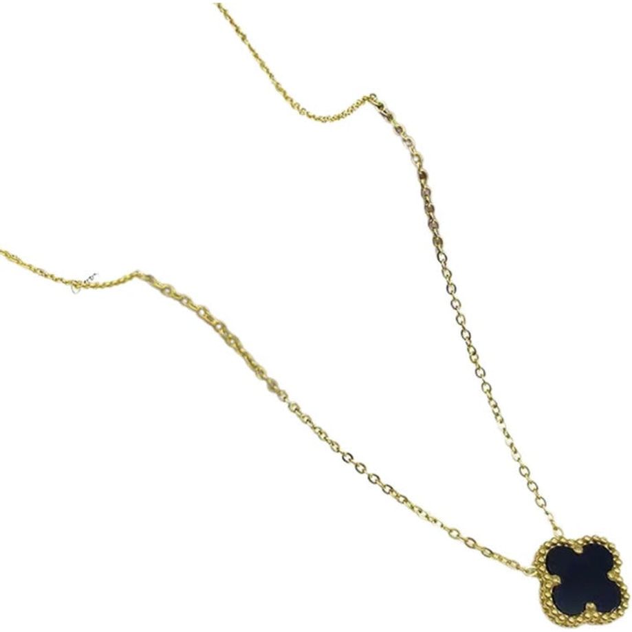Gold Moroccan Clover Necklace - Black