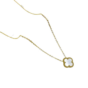 Gold Moroccan Clover Necklace - White