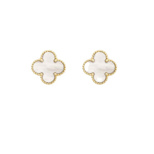 Gold Moroccan Clover Studs - White