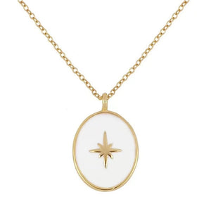 Sterling Silver 18ct Gold Brush Necklace with Northern Star in White Enamel