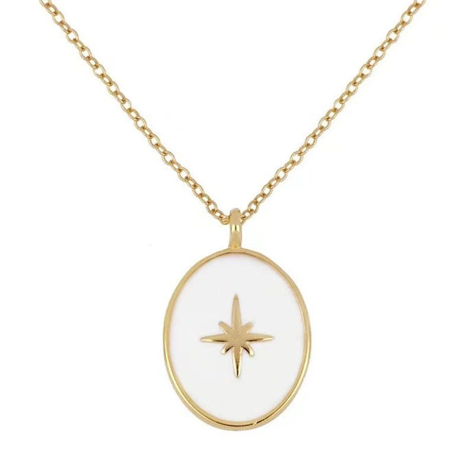 Sterling Silver 18ct Gold Brush Necklace with Northern Star in White Enamel