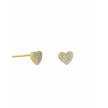 Load image into Gallery viewer, Gold Tiny Crystal Heart Studs